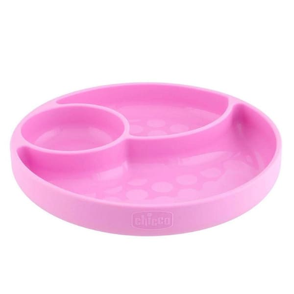 Chicco Nursing Silicone Divided Plate Baby Feeding Food Dish Round Pink 12m+