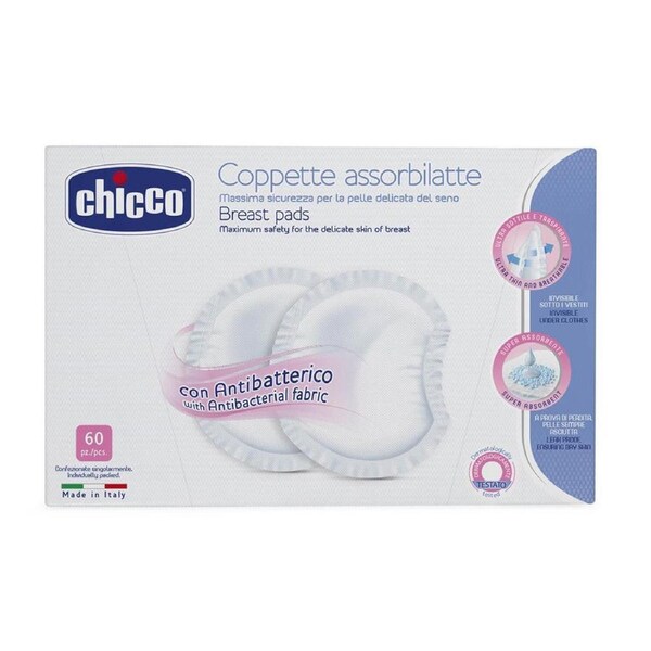 60pc Chicco Nursing Absorbent Breast Pads Breastfeeding Cover Antibacterial WHT