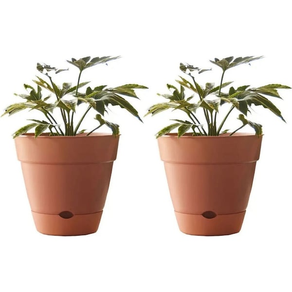 2x Northcote Pottery Leonard 31x27cm Self Watering Plant Pot Garden Decor Brick