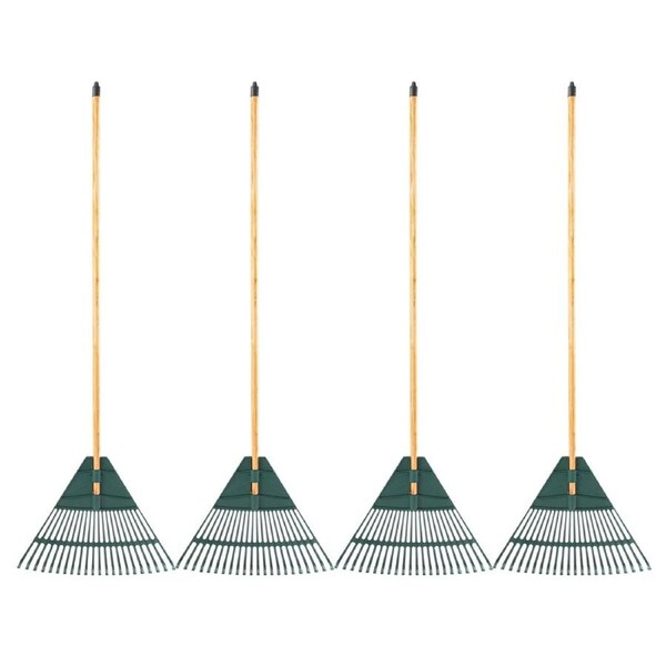 4x Rake Leaf Polyp Rake 440mm Outdoor Home Garden Lawn Maintenance Timber Handle
