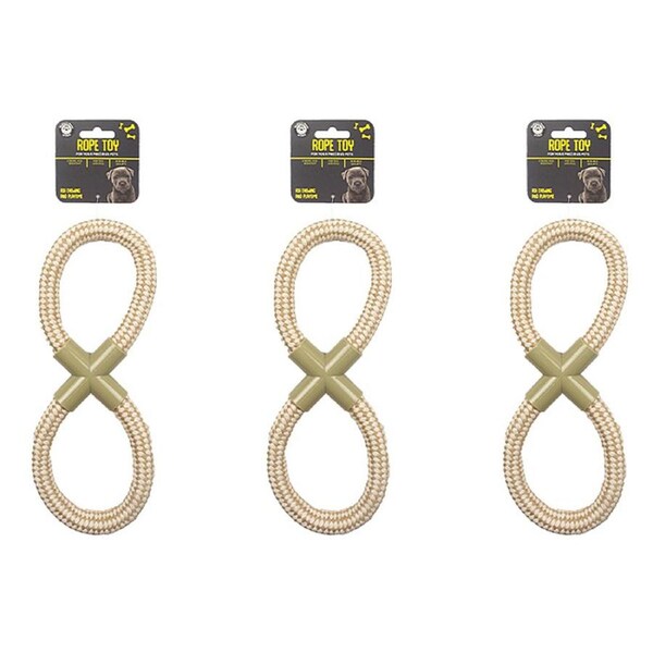 3x Dudley's World Of Pets Dog Natural Rope Heavy Duty Dog Figure 8 Play Toy