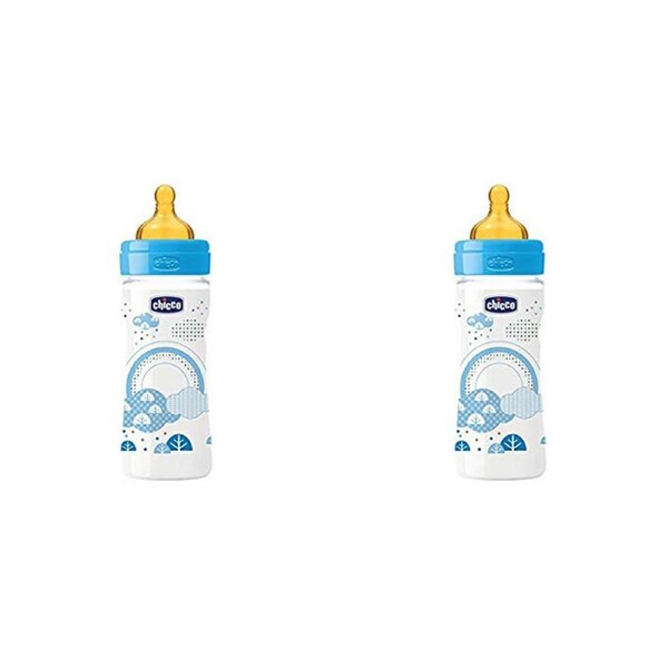 2x Chicco Nursing Baby Well-Being 250ml Feeding Bottle/Anti Colic Teat 2m+ Boy