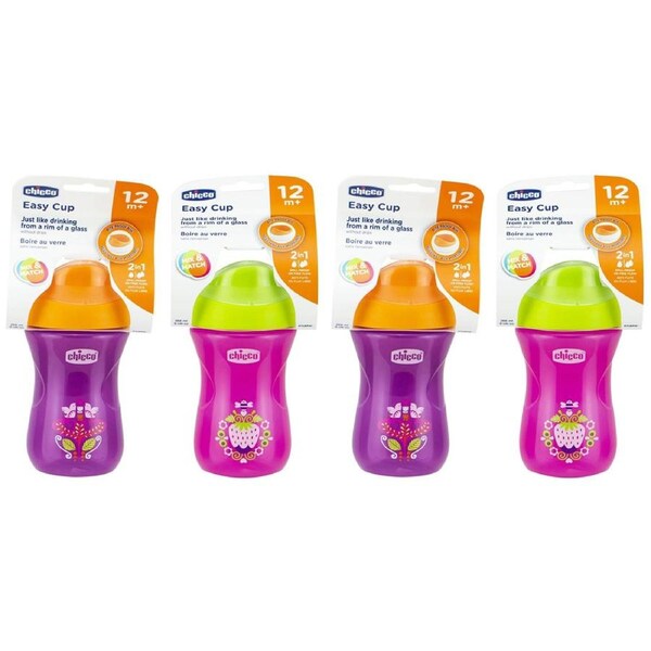 2x Chicco Nursing Baby 266ml Easy Cup Spill Proof Training Drink Sippy 12m+ Girl