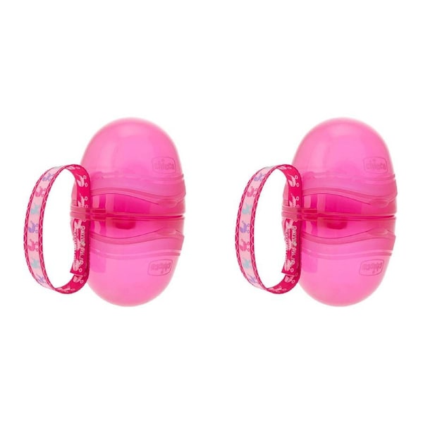 2x Chicco Nursing Double Compartment Baby Soother Holder Container 0m+ Pink