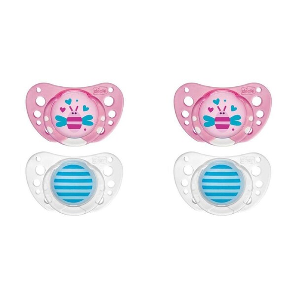 4pc Chicco Nursing Bee/Stripes Physio Air Latex Soother Pacifier 16-36m Girl