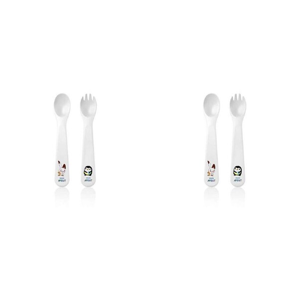 2x Philips Avent Toddler Fork & Spoon Plastic Cutlery/Feeding Utensil Set 12m+