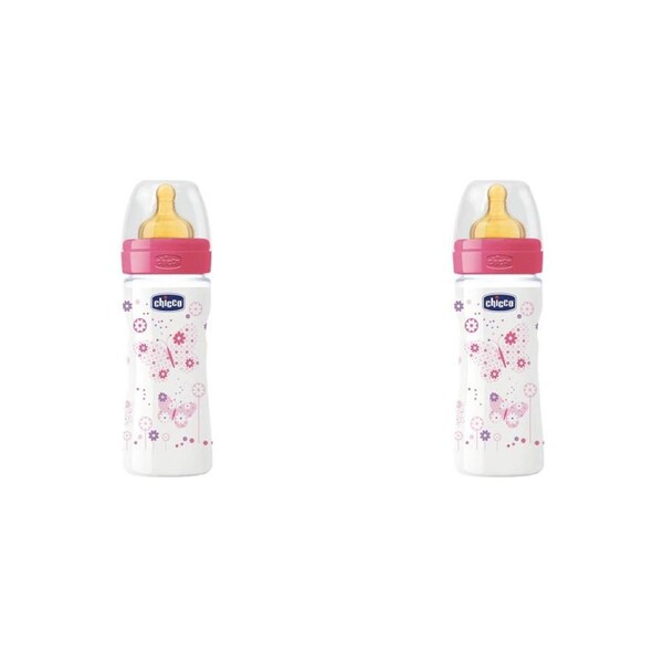 2x Chicco Nursing Baby Well-Being 250ml Feeding Bottle/Anti Colic Teat 2m+ Girl