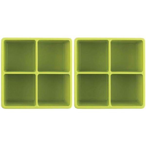 2x 2PK Dexas 9.5cm Silicone Ice Tray XL Cube Maker Freezer Moulder Square Green