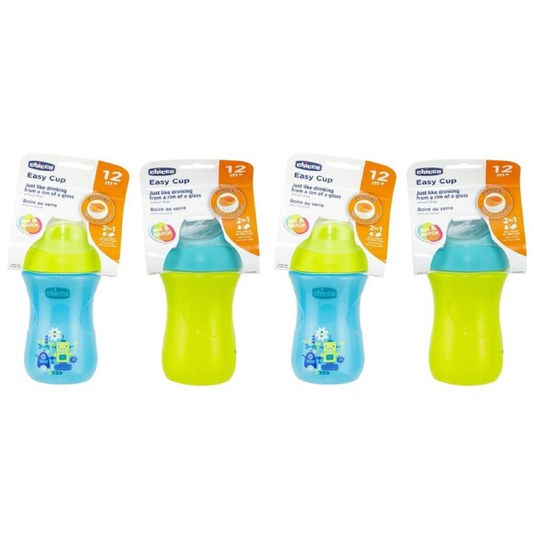 2x Chicco Nursing Baby 266ml Easy Cup Spill Proof Training Drink Sippy 12m+ Boy