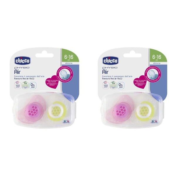 4pc Chicco Nursing Baby Physio Air Silicone Soother Dummy Pacifier 6-16m Girl