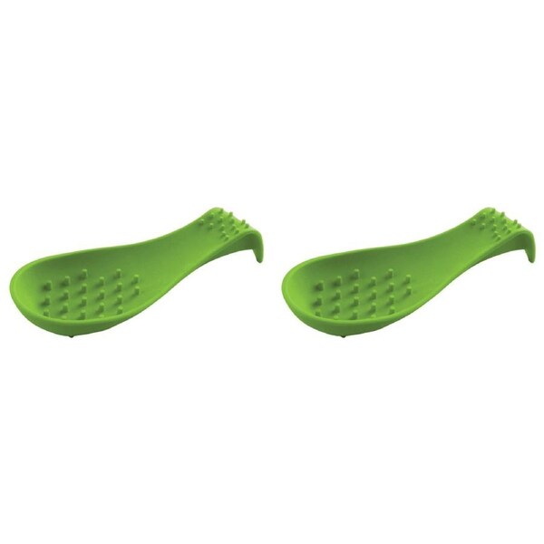 2x Dexas 25.5cm Silicone Spoon Rest Kitchen Cooking Utensil Holder Rack Green