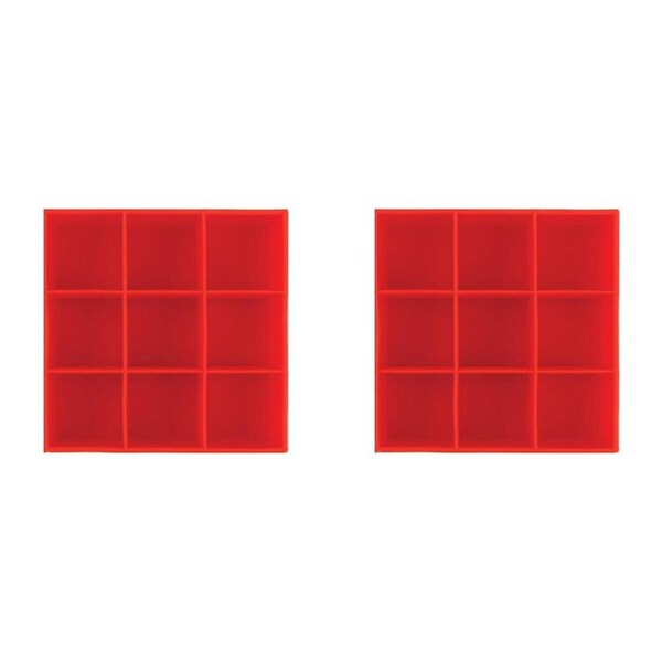 2x Dexas Silicone 11cm Ice Cube Tray Maker Soft 9-Grid Square Freezer Mould Red