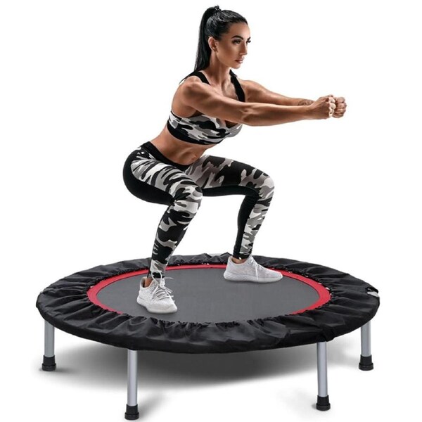 40 Inch Mini Fitness Trampoline Gym Rebounder Handrail Jogger Home Outdoor Cardio Exercise