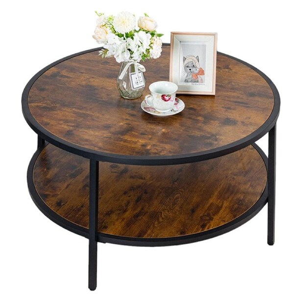 Round Coffee Table Rustic Brown and Black