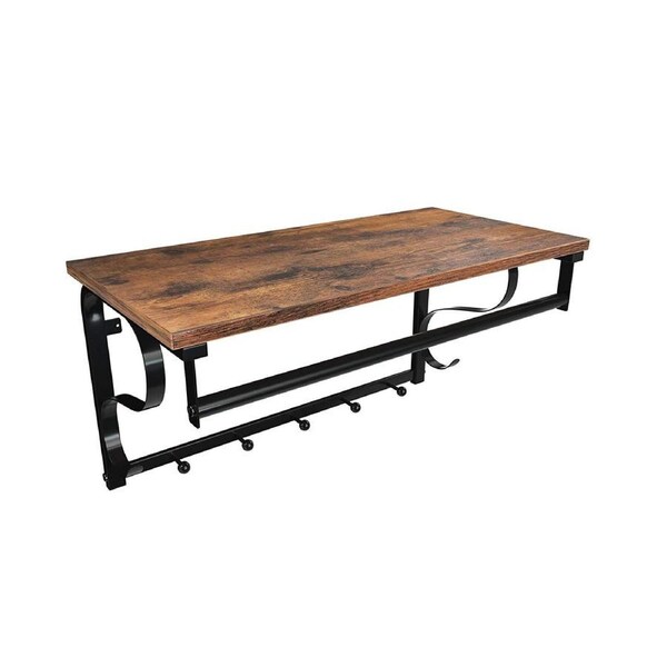 VASAGLE Wall Mounted Coat Rack With Shelf 5 Metal Hooks and Upper Shelf