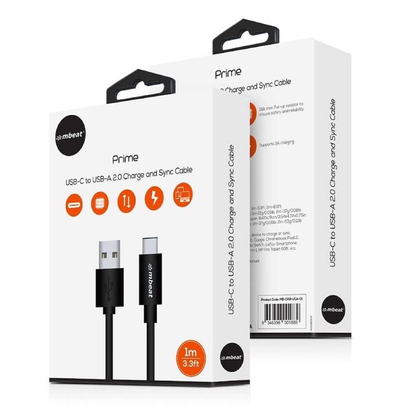 Mbeat Prime 1m USB-C to USB-A Charge and Sync Cable