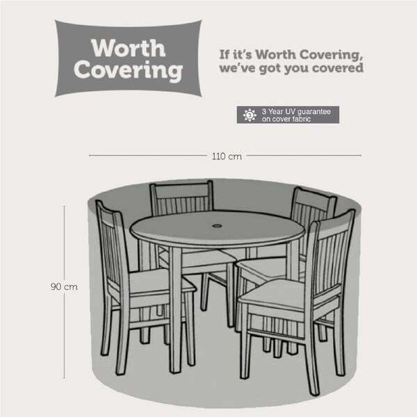 Worth Covering - Grey Outdoor 4-Seater Round Table Cover - DIA 110cm x 900cm H