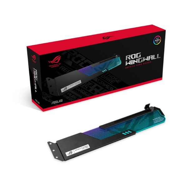 ASUS ROG-WINGWALL-HOLDER Graphics Card Holder Supports All ATX Size Chassis, Eliminate Sag, Tough Aluminium Alloy, Swappable Acrylic Plate, Aura Sync