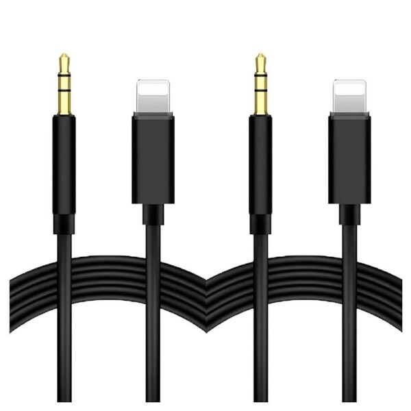 2 PCS Lightning to 3.5mm Jack Male Audio AUX 1m/6ft Cable For iPhone 14 13 ProMax 11 Pro Max XS Max XR 8 7 6 iOS iPad - Black