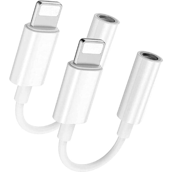 [2-Pack] Lightning To Headphone 3.5mm Jack Adapter Dongle for iPhone 14 13 12 11 SE 2020 XS XR X 8 7 iPad 2 Pack - White