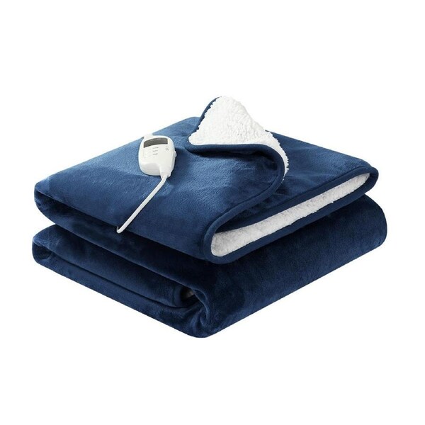 Electric Heated Blanket Flannel Washable Throw Rug - Navy