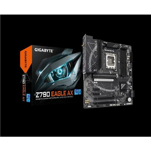 Gigabyte Z790 EAGLE AX Intel LGA 1700 ATX Motherboard, 4x DDR5 ~192GB, 3x PCI-E x16, 3x M.2, 4x SATA, 5x USB 3.2, 1x USB-C, 2x USB 2.0