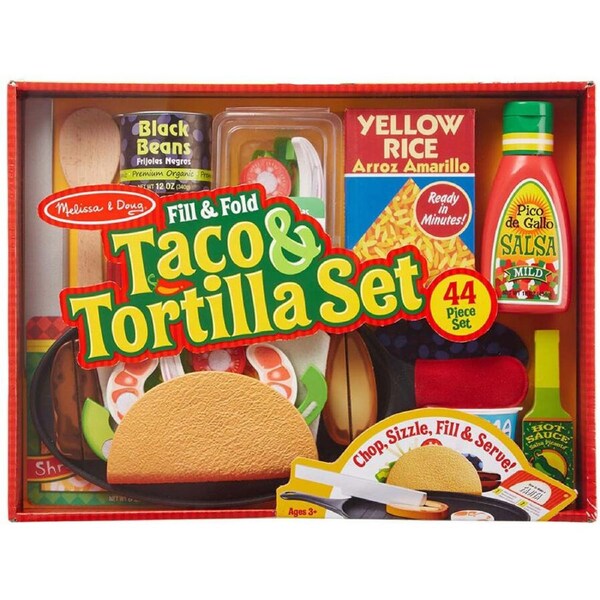 Melissa & Doug Wooden Fill & Fold Taco & Tortilla Set Playset