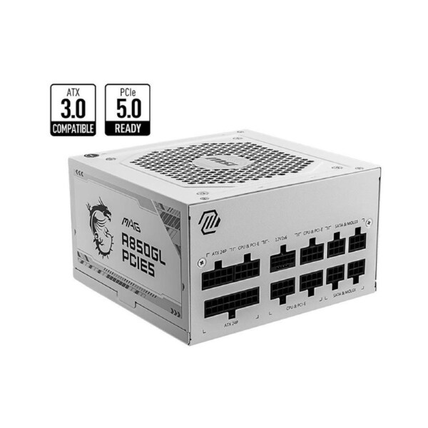 MSI MAG A850GL PCIE5 WHITE 850W Up to 90% (80 Plus Gold) ATX Power Supply Unit (NEW)