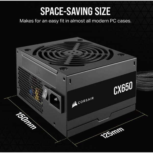 Corsair 650W CX Series, 80 PLUS Bronze Certified, Up to 88% Efficiency, Compact