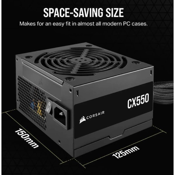 Corsair 550W CX Series, 80 PLUS Bronze Certified, Up to 88% Efficiency, Compact
