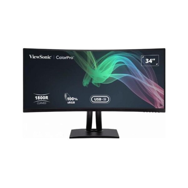 ViewSonic 34' ColorPro 21:9 Curved UWQHD 3440 x 1440, 90W USB-C, 100% sRGB, Delta E < 2 color Accuracy, Pre-calibrated Professional Designer Monitor