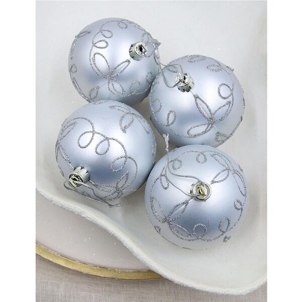 Silver Swirl Christmas Baubles 80mm 4 Pack