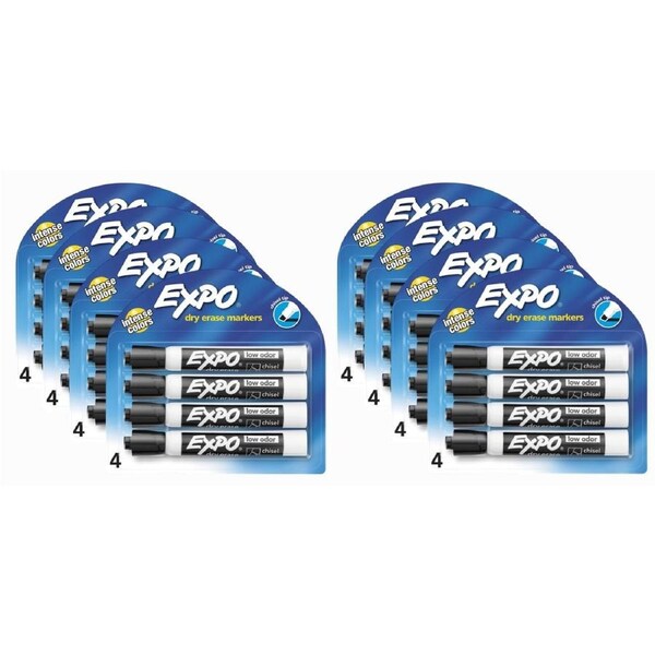 8 X EXPO Low Odour Dry Erase Markers Chisel Tip Black 4 Pack - 32 Markers Total
