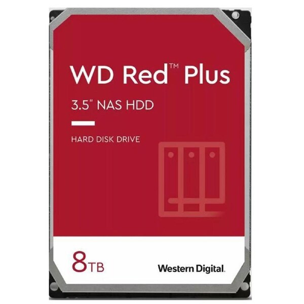 Western Digital WD Red Plus 8TB 3.5' NAS HDD SATA WD80EFPX 215MB/s 5640 RPM 256MB Cache 3-Year Limited Warranty