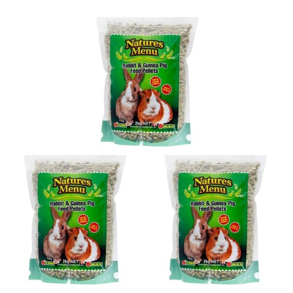 3x Natures Menu Sugar Free Rabbit & Guinea Pig Pellets Small Animal Food 2KG