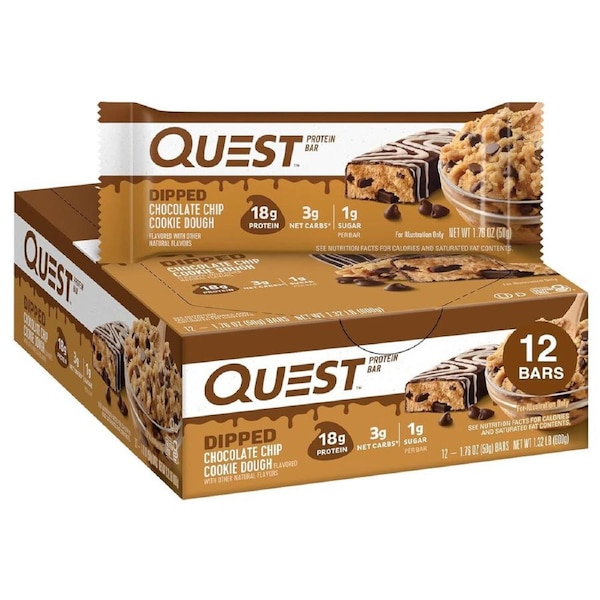 12pc Quest 50g Nutrition High Protein Bar Dipped Choc Chip Cookie Dough