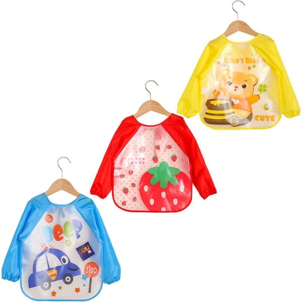 Catzon 3 Pcs Baby Waterproof Cartoon Long Sleeve Bib Art Smock-A