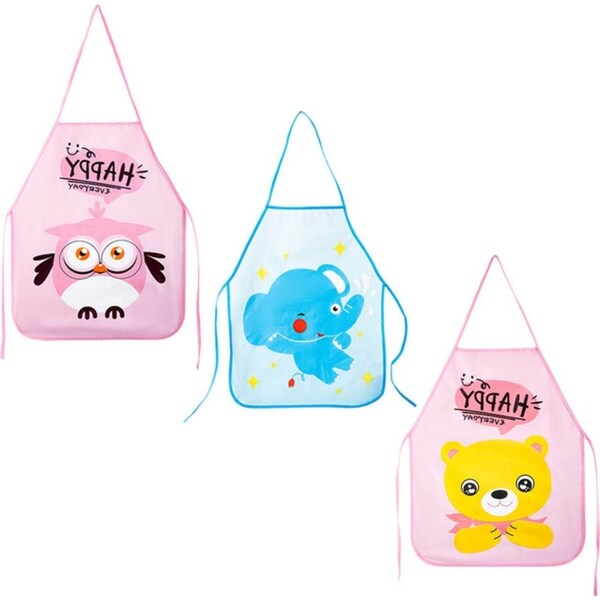 Catzon 3 Pcs Baby Waterproof Cartoon Sleeveless Bib Art Smock-C