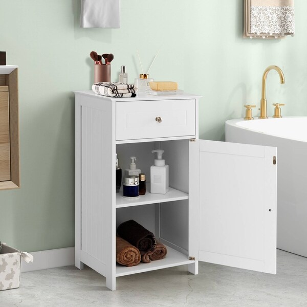 Giantex Bathroom Storage Cabinet Toilet Cupboard Bedside Table w/Adjustable Shelf & Drawer White
