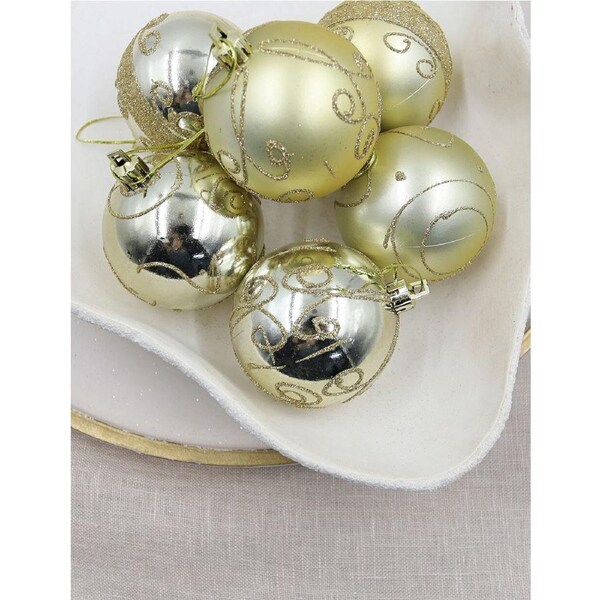 Light Gold Christmas Swirl Baubles 70mm 6 Pack