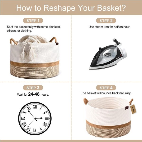 DelSol Large Cotton Rope Basket Blanket Storage Laundry Clothes Home Organizer