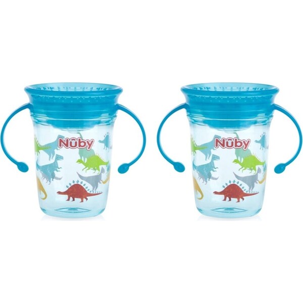 2x Nuby Tritan Twin 360 No Spill Baby Wonder Drinking Cup 240ml 6m+ Assorted