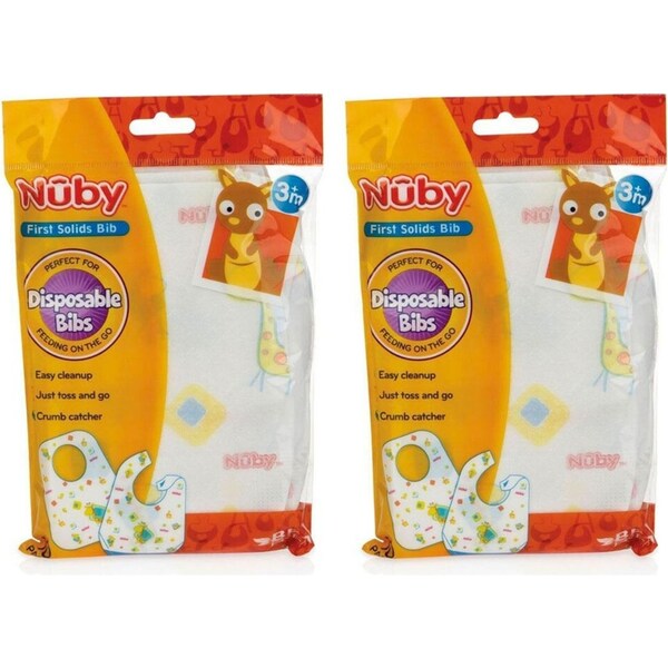 20pc Nuby Disposable Travel Friendly Leak Proof Printed Baby Bibs Assorted
