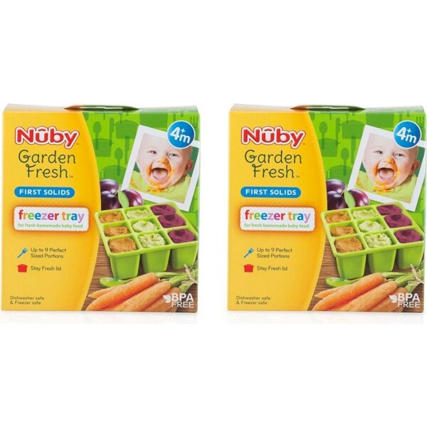 2x Nuby Garden Fresh 9 Compartment Flexible Silicone Freezer Tray 4m+ Assorted