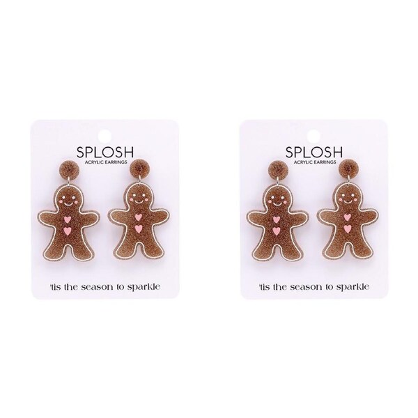 2x Splosh Christmas Gingerbread Man Drop Earrings S/S Women's Jewellery 6cm