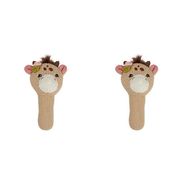 2x Splosh Baby Giraffe Cotton Knitted Rattle Animal Shaker Toy 19cm Pink 0+