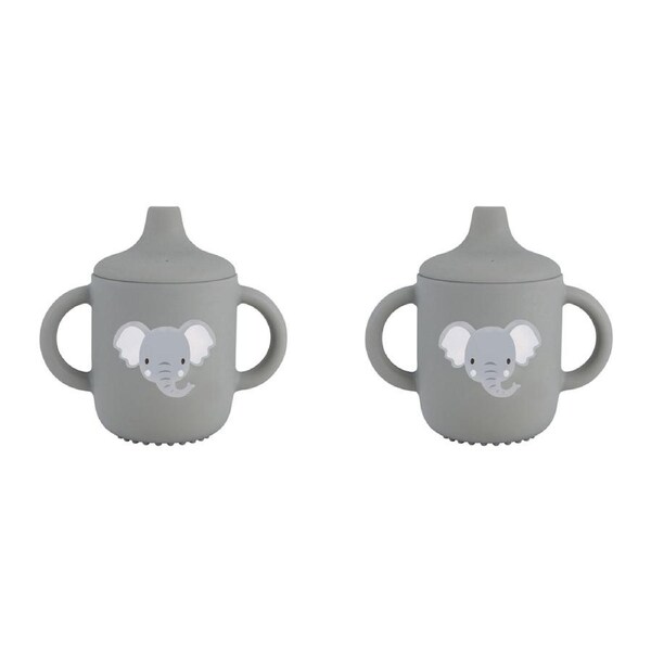 2x Splosh Baby Elephant Silicone Sippy Cup w/ Handles Drinkware 12cm Grey 0+