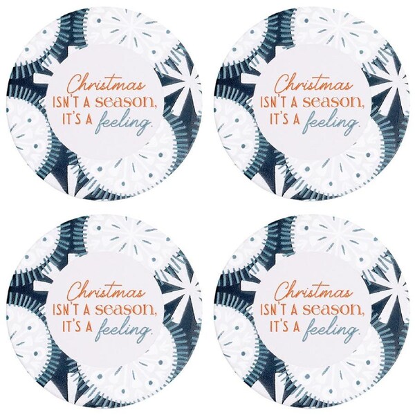 4x Splosh Christmas Ceramic/Cork Coaster Drink Mat/Pad Round 10.5cm Green