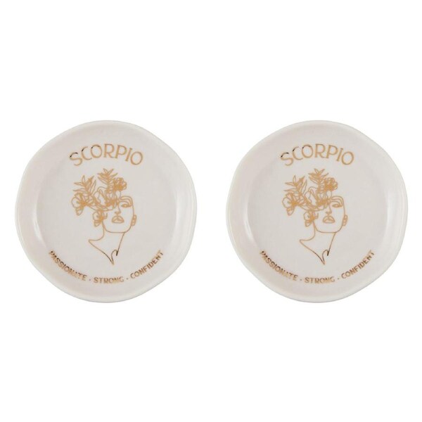 2x Splosh Mystique Trinket Dish Scorpio/Ceramic Zodiac Plate Round WHT 10cm