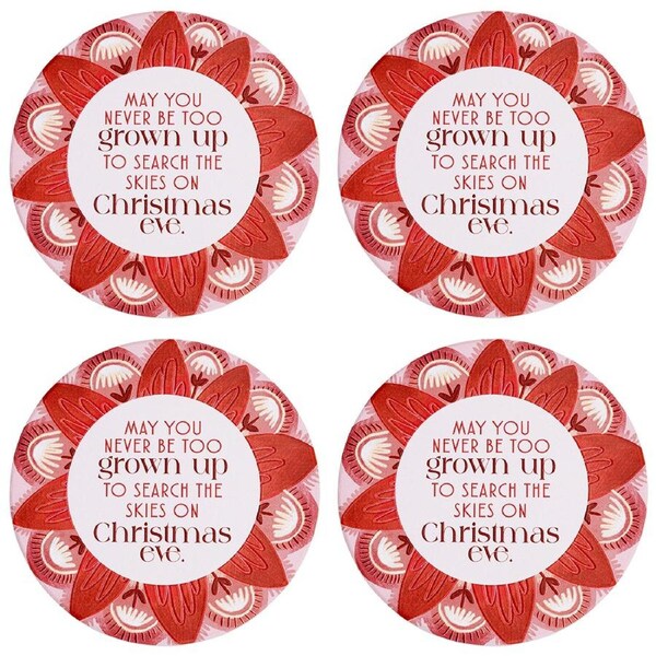 4x Splosh Christmas Skies Ceramic/Cork Back Drink Mat/Pad Round 10.5cm Red